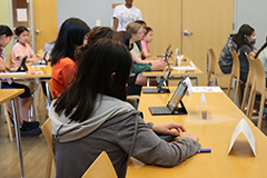 Student at a desk with a laptop.